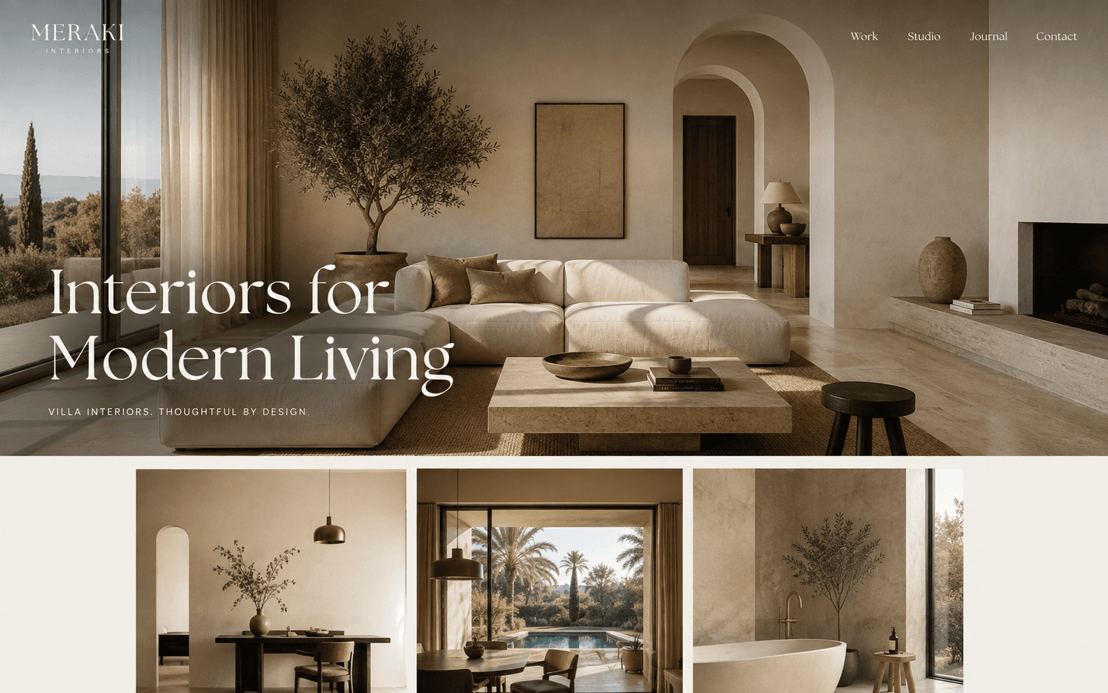 The Meraki Interiors website, built by Oppus Studio