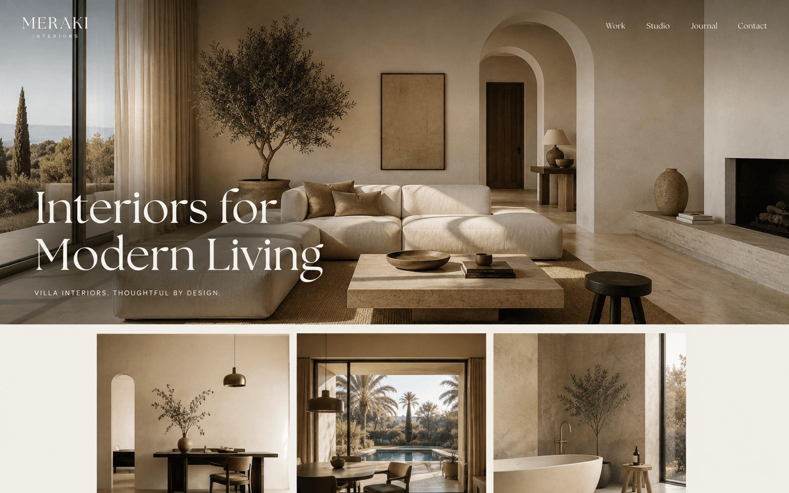 The Meraki Interiors website, built by Oppus Studio