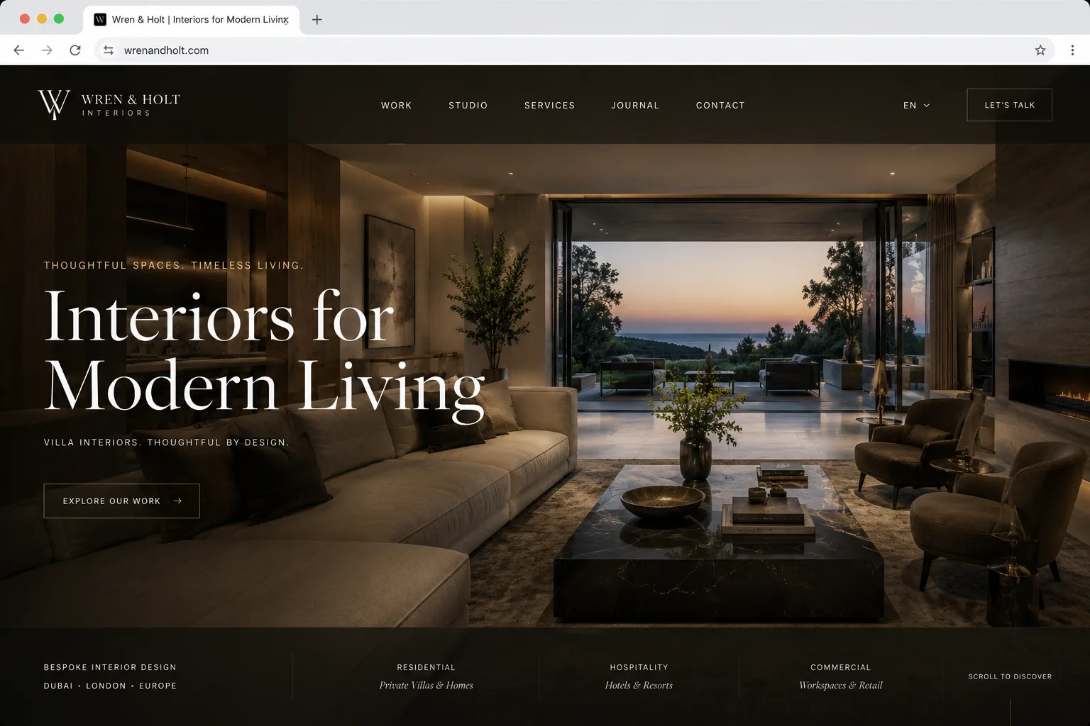 Wren & Holt interior design portfolio website — villa interiors case study, Auckland, built by Oppus Studio